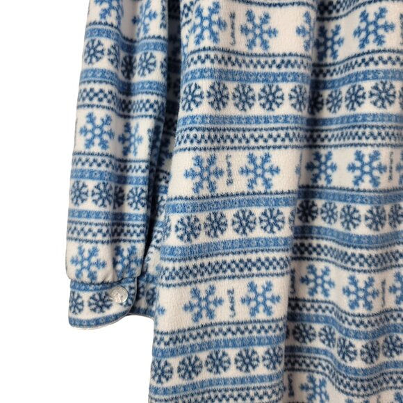 Lanz of Salzburg Fleece Robe Nightgown Blue Medium Pockets Snowflake Modest READ - Picture 5 of 10
